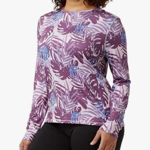 NWT 32°Cool Sun Tee Palm Leaf Purple UPF 50+ Long Sleeve Rash Guard Shirt Size L